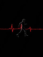 Aufkleber - EKG Line Transitions Into a Human Silhouette in Motion on a Black Background