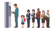 © NoblePix - Cartoon People Queuing at ATM with Man Withdrawing Money Vector Illustration