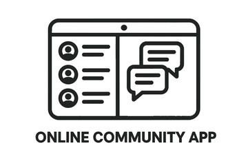 Wall Mural - online community app interface with chat and profile icons on digital screen