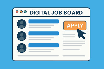 Wall Mural - digital job board interface with apply button on blue background