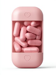 Aufkleber - Pillbox Filled With Pink Heart Icon Pills Showcasing Soft Shadows and a Clean Top Margin for a Serene Atmosphere