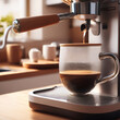 © Daniel Sawyer - vista de una cafetera sirviendo café en una cocina con luz de tarde, ambiente relajado, otoñal, ocio, belleza