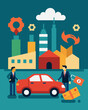 © Justlight - A major car manufacturer received a government bailout in order to keep their factories open and avoid bankruptcy.. Vector illustration