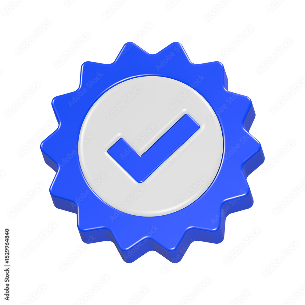 Approved verified icon 3d rendering blue color