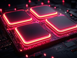 Wall Mural - glowing edge, dark chip array on circuit board
