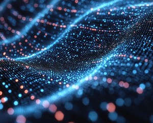 Wall Mural - glowing dots forming a wave pattern, blue and orange