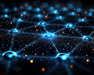 Wall Mural - glowing nodes interconnected on dark, sparkling background