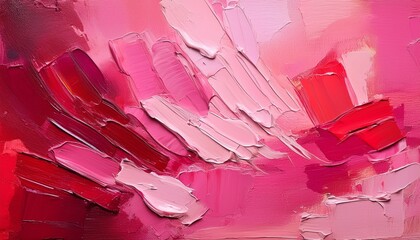 Wall Mural - abstract painting art background textured rough brush strokes of oil paint on canvas pink and red colors
