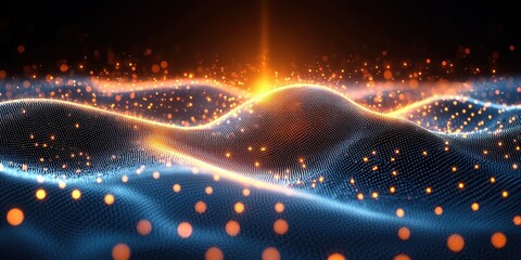 Wall Mural - luminous digital wave with glowing particles