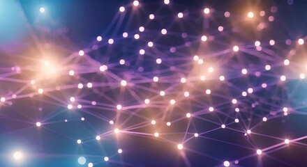 Wall Mural - Abstract technology network with glowing nodes and lines Modern and sophisticated background for banners posters and social media Abstract connected dots on bright blue background Technology 4K