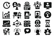 © Vector - Hybrid Work Balance Icons. Solid style icons of hybrid work life balance: flexible working hours, remote team chat, balanced