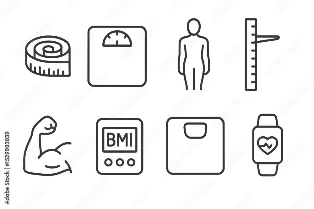 Body Stats Icon Body Measurements Icons. Line style icons for body measurements: tape ...