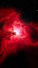 Wall Mural - Deep space nebula with red and pink gases, sparkling stars in dark void for wallpaper design, cosmic background in galaxy exploration, space travel concepts.