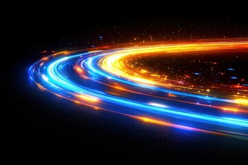 Wall Mural - swirling light trails, blue and gold on black