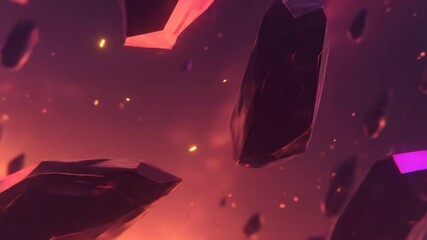 Wall Mural - floating glowing crystals in fiery cosmic space with particles.
