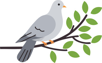 grey bird perched on leafy green branch natural wildlife vector illustration peaceful scene