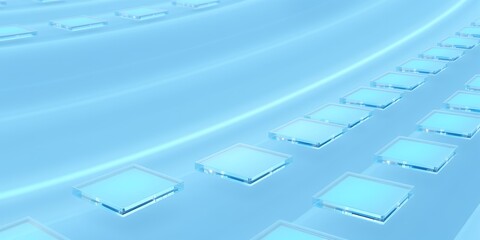 Wall Mural - abstract light blue background with transparent squares arranged in curved lines pattern design