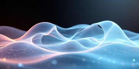 Wall Mural - abstract wavy light blue and pink mesh surface with bokeh lights on a dark background design