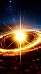 Wall Mural - Bright star bursts inside swirling cosmic nebula with fiery orange halo against night sky filled with numerous stars.