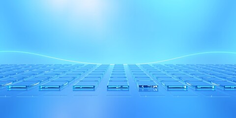 Wall Mural - abstract blue background featuring a grid of transparent rectangles and a wavy line above