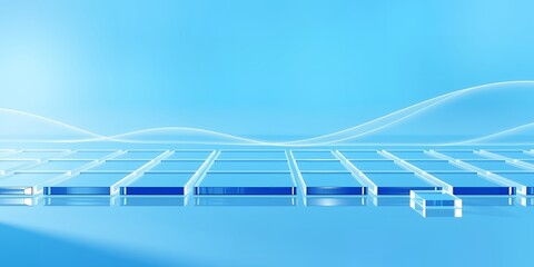Wall Mural - a minimalist blue background with a grid of transparent squares and subtle wave patterns above it