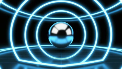 Wall Mural - abstract 3d animation of a futuristic sphere with neon lights in a modern environment