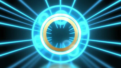 Wall Mural - abstract geometric animation with glowing golden rings and blue neon light effects