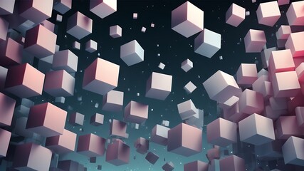 Wall Mural - a visually striking abstract composition featuring numerous floating cubes in various sizes and shad