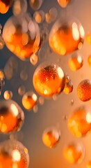 Wall Mural - formation of water droplets on a glass surface with an orange background 4k vertical