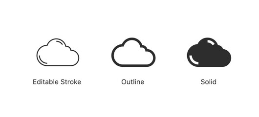 Poster - Set of cloud icons in editable stroke, outline, and solid styles. Perfect for weather, data storage, tech, and UI/UX designs, digital concepts