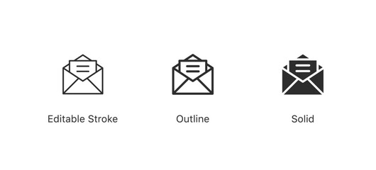 Aufkleber - email envelope icons in editable stroke, outline, and solid styles. open envelope mail icon for mail, messaging concepts and communication designs