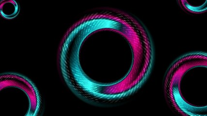 Poster - Blue purple glossy smooth rings with circular dotted lines abstract tech background. Seamless looping futuristic glowing motion design. Video animation Ultra HD 4K 3840x2160