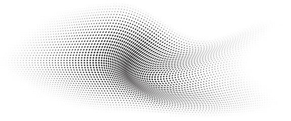 Leinwandbilder - Flowing Wave Dot Halftone Pattern: Curve Gradient Shape on Transparent Background. Suitable for AI, Tech, Network, Digital, Science, and Technology Themes.