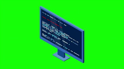 Wall Mural - Isometric monitor animation. Computer monitor isometric desktop. Modern monitor. 4K video animated in isometric style