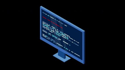 Wall Mural - Isometric monitor animation. Computer monitor isometric desktop. Modern monitor. 4K video animated in isometric style. Transparent background with alpha channel
