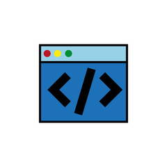 code window icon. programming interface symbol. blue panel design. vector code illustration.