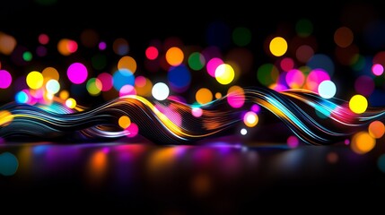 Wall Mural - Colorful, swirling line of dots that appear to be glowing. The image has a dreamy, ethereal quality to it, as if it were a painting or a piece of abstract art. The colors are bright