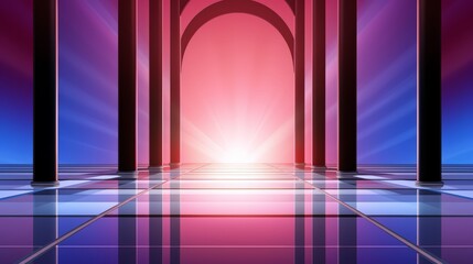 Wall Mural - large room with a bright light shining through a doorway. the room is empty and the light is coming 