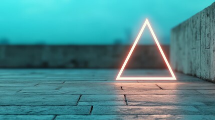 Poster - neon triangle is lit up against a blue background. the triangle is lit up in red and yellow, creatin