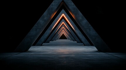 Wall Mural - series of dark, narrow, and angled tunnels with a bright orange glow. the tunnels are long and narro