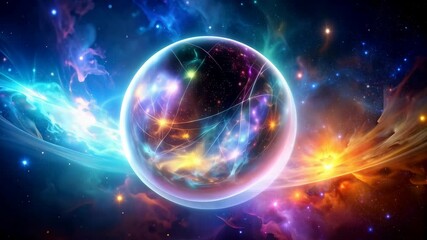 Wall Mural - Abstract cosmic sphere with swirling nebulas and glowing stars in colorful outer space environment