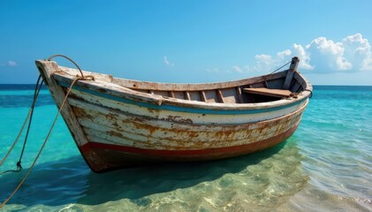  Sun-bleached Adriatic fishing boat, weathered wood, nets , vintage, weathered, maritime