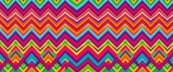 Poster - seamless vibrant zigzag stripes in retro ethnic style, multicolored abstract geometric waves, horizo