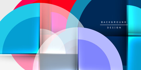 Poster - Abstract geometric shapes overlap, creating vibrant color gradients on dark background. Modern design elements present dynamic composition.