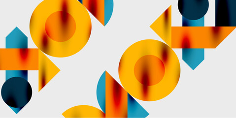 Aufkleber - Abstract geometric shapes overlap, creating vibrant color blends. Orange, teal, yellow dominate composition. Minimalist design, modern aesthetic.