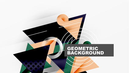 Aufkleber - Abstract geometric design. Overlapping shapes create dynamic composition. Colors include orange, green, navy, gray, white. Modern aesthetic.