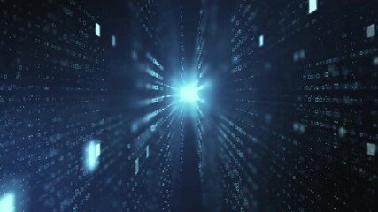 Digital Data Stream Tunnel Binary Code Flowing Light Speed Technology Network