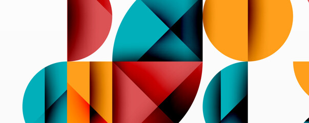Aufkleber - Abstract geometric composition. Overlapping circles, squares, triangles create vibrant pattern. Modern design, bold colors, clean lines.