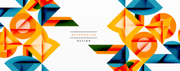 Aufkleber - Abstract geometric shapes, vibrant colors, modern design. Orange, blue, yellow elements create dynamic composition. Clean, minimalist aesthetic.