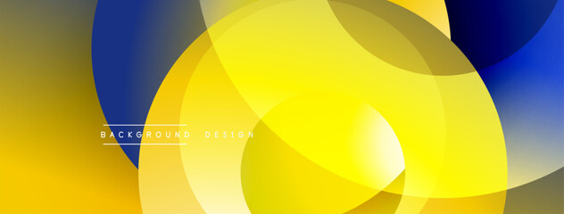Leinwandbilder - Abstract yellow, blue design. Overlapping circles create modern visual effect. Gradient colors provide depth, texture. Simple, clean aesthetic.